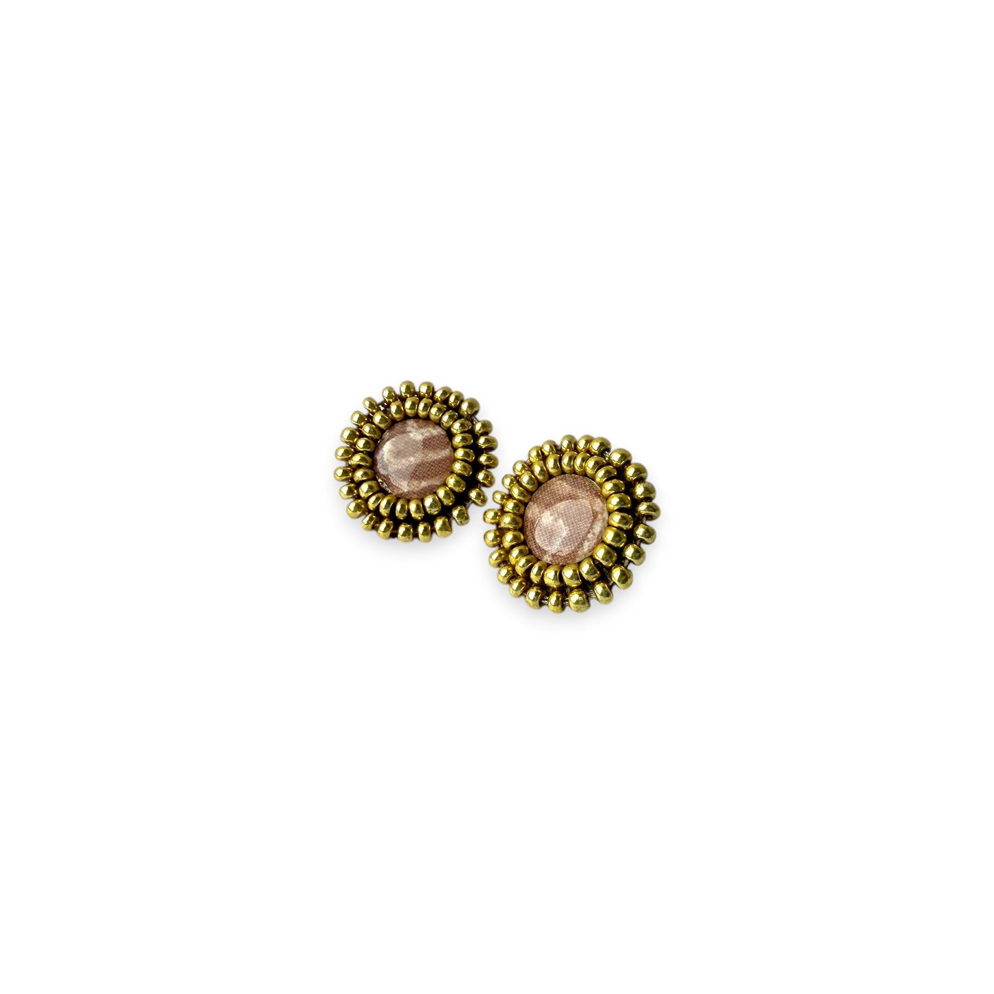 Golden Beaded Stud Earrings