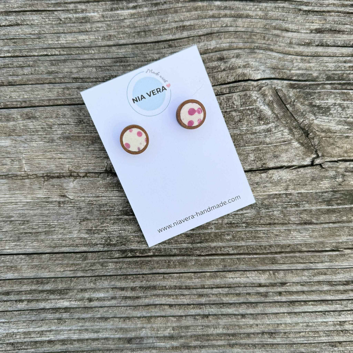 Pink Purple Dots Wooden Fabric Studs