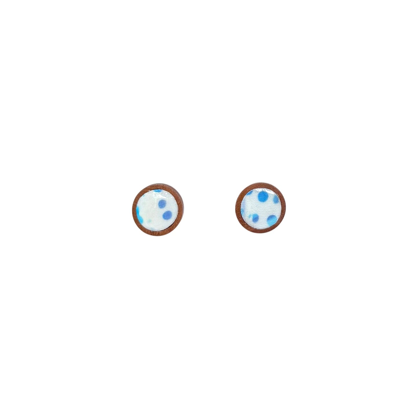 Blue-Tone Wooden Fabric Stud Earrings