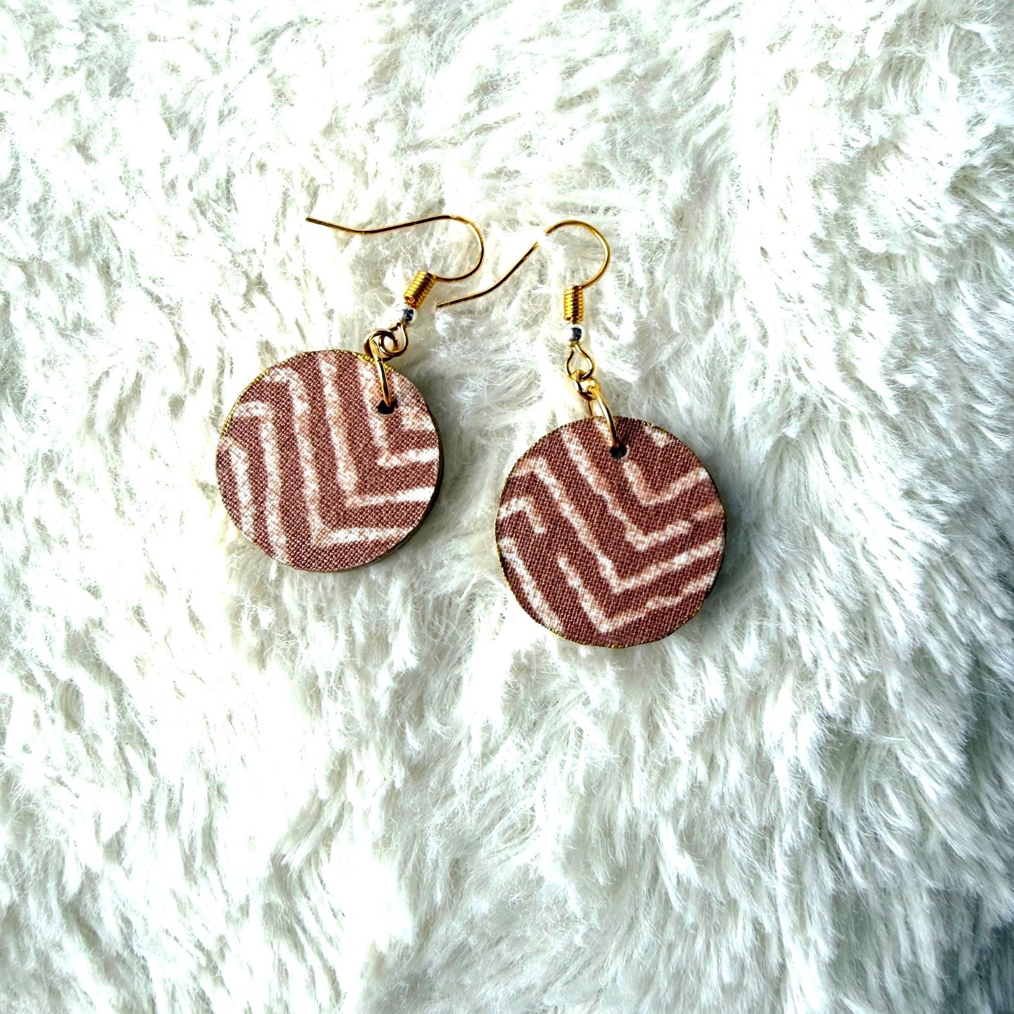 Wooden Fabric Dangle Earrings- Brown