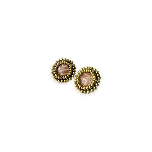 Golden Beaded Stud Earrings
