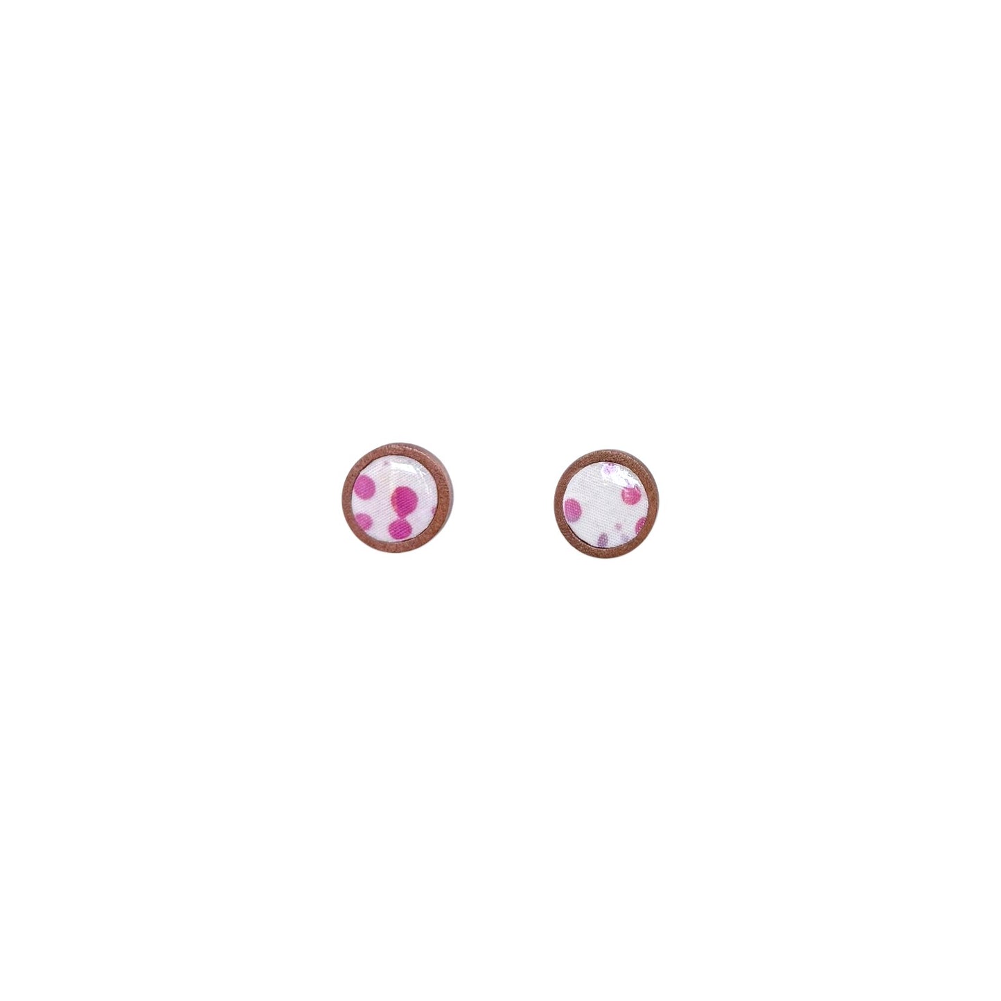 Pink Purple Dots Wooden Fabric Studs